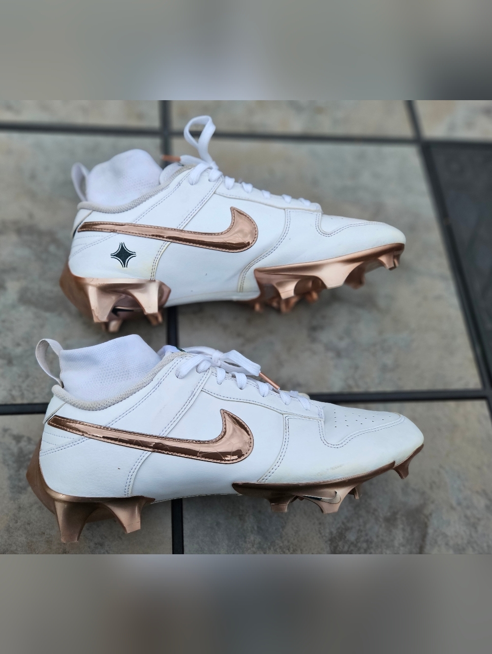 Nike Kyler Murray Vapor Edge Dunk White Cleats with Metallic Rose Gold Accents